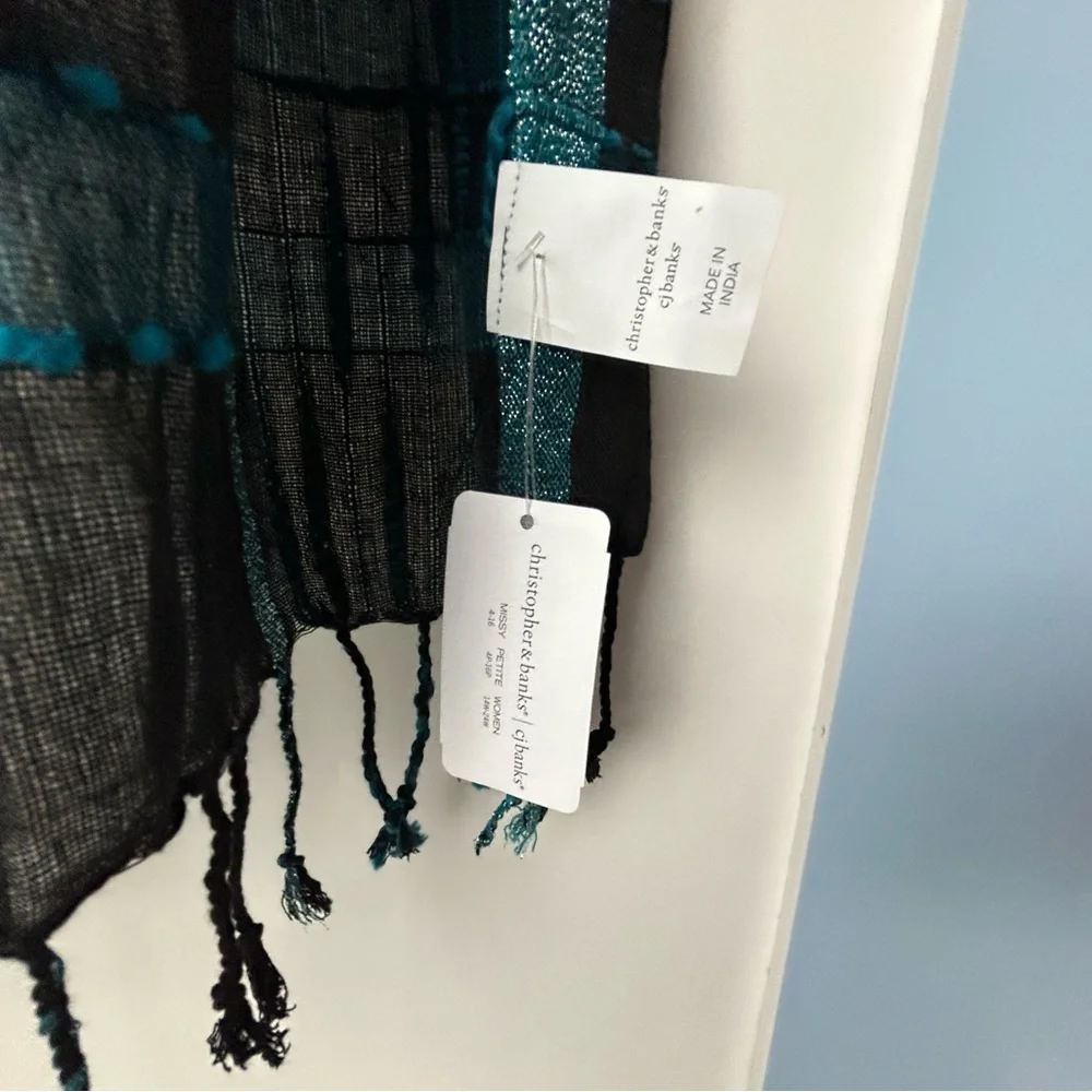 Christopher‎ & Banks CJ Banks Black/Blue Plaid Scarf NWT